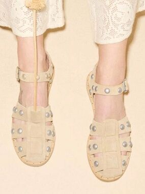 Freda Salvador Sera Fisherman Sandal Stucco Suede with Silver Studs Size 11